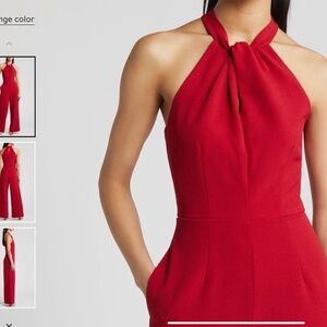 Halter Neck Wide Leg Jumpsuit - Red - Size 10